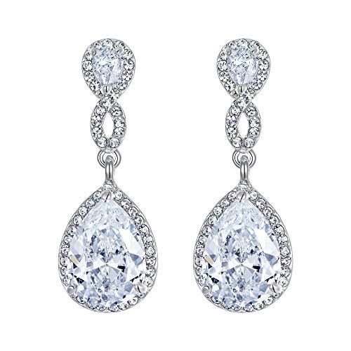 EVER FAITH® CZ österreichischen Kristal 8-Form elegant Vintage Braut Anhänger Ohrring klar Silber-Ton N02479-1 von EVER FAITH