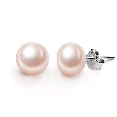 EVER FAITH® Damen 925 Sterling Silber AAA Süßwasser-Zuchtperle Pink Elegant Ohrstecker 8MM N07150-2 von EVER FAITH