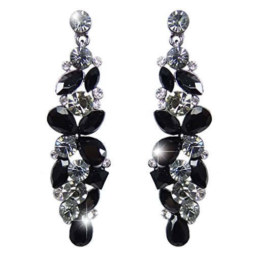 EVER FAITH® Tropfen Blume Cluster Dangle Ohrringe Jet farbe österreichischen Kristalls schwarz-Ton N02056-5 von EVER FAITH