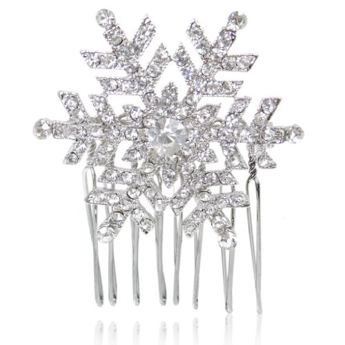 EVER FAITH® österreichischen Kristall Winter Schneeflocke Haarkamm Haarschmuck Clip - Silber-Ton von EVER FAITH