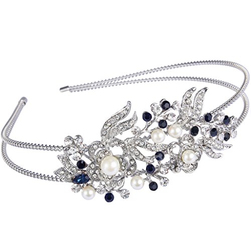 EVER FAITH® österreichischen Kristall künstliche Perle elegant Braut Haarband - blau-Silber-Ton N04447-2 von EVER FAITH