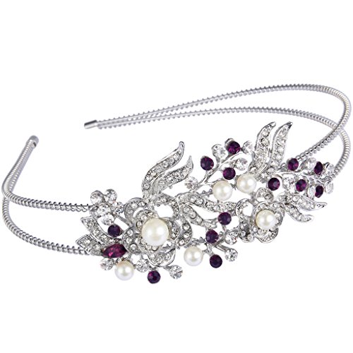 EVER FAITH® österreichischen Kristall künstliche Perle elegant Braut Haarband - lila-Silber-Ton N04447-3 von EVER FAITH