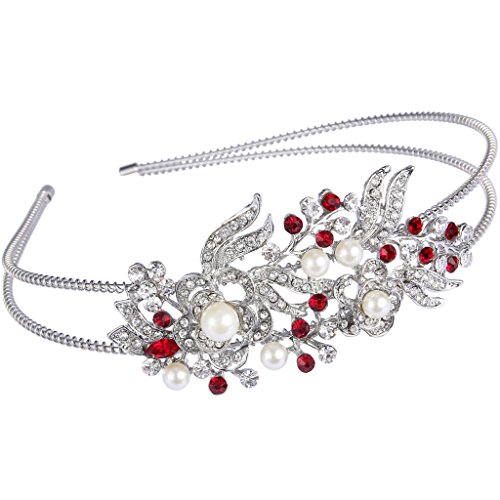 EVER FAITH® österreichischen Kristall künstliche Perle elegant Braut Haarband - rot-Silber-Ton N04447-4 von EVER FAITH