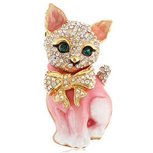 EVER FAITH® österreichisches Kristall Schmelz Modern Elegant Fliege Schleife Katze Brosche Modesschmuck Pink Gold-Ton N03051-7 von EVER FAITH