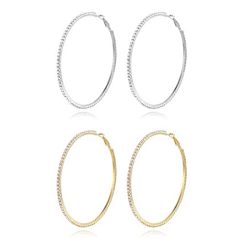 EVER FAITH 2 Paar 80mm große Creolen, funkelnde Strass, Creolen für Damen und Mädchen EVER FAITH 2 Paar 80mm große Creolen, funkelnde Strass, Creolen für Damen und Mädchen von EVER FAITH