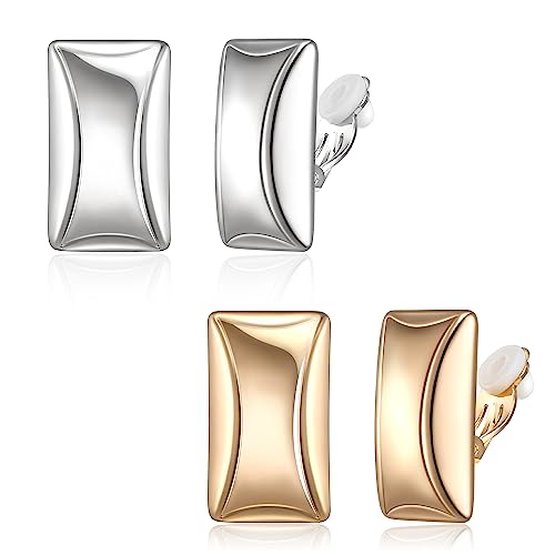 EVER FAITH 2 Paar Clip-Ohrringe Chunky Ohrringe Gold & Silber Matte Clip auf Ohne Ohrlöcher für Damen Modeschmuck Geschenk von EVER FAITH