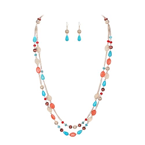 EVER FAITH 2 Schicht Perlen lange Halskette für Damen, Boho Strang Mehrfarbig Statement Kragen Halsketten Mode Trendy Sommer Schmuck für Strand Pool Party EVER FAITH 2 Schicht Perlen lange Halskette für Damen, Boho Strang Mehrfarbig Statement Kragen Halsketten Mode Trendy Sommer Schmuck für Strand Pool Party von EVER FAITH