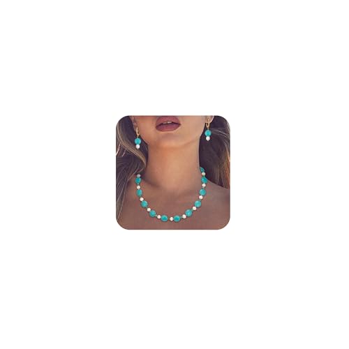 EVER FAITH 2 stk Runde Türkis Choker Bohemian Boho Vintage Halskette und Ohrringe Schmuckset Geschenke für Damen Cowgirl von EVER FAITH