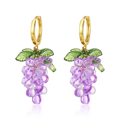 EVER FAITH 3D Acryl Trauben Creolen mit grün Blatt für Damen Sommer Strand Ohrringe Lila EVER FAITH 3D Acryl Trauben Creolen mit grün Blatt für Damen Sommer Strand Ohrringe Lila von EVER FAITH