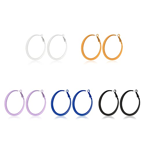 EVER FAITH 5 Paar Farbige Creolen für Damen 90er Retro Neon 5mm Acryl Große 80er Ohrringe von EVER FAITH