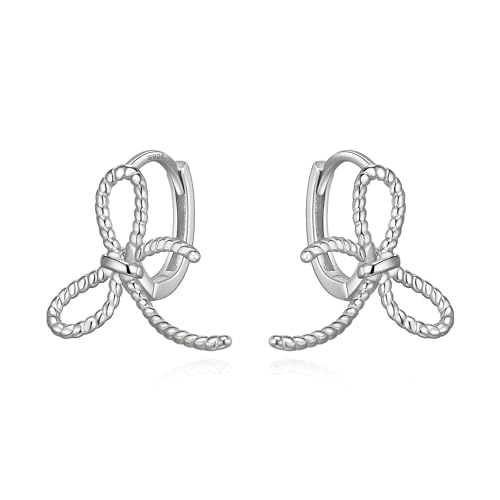 EVER FAITH 925 Sterling Silber Bogen Ohrringe Bow Creolen Niedliche Bowknot Kleine Huggie Hoop Knorpel Ohrringe Schmuck Geschenke für Mädchen Empfindliche Ohren von EVER FAITH