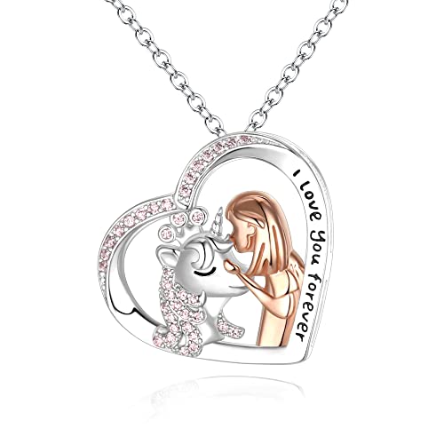 EVER FAITH 925 Sterling Silber Einhorn Halskette für Mädchen, Ich liebe dich für immer Herz Halskette, Tochter Geschenk von Papa Mama Blau von EVER FAITH