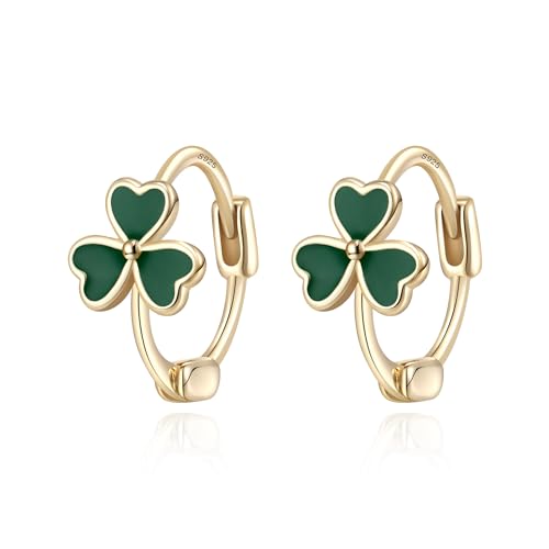 EVER FAITH 925 Sterling Silber Huggie Hoop Ohrringe für Mädchen glücklich Kleeblatt grün Clover Shamrock Ohrringe St Patricks Day irischen Schmuck Geschenke für Tochter Enkelin von EVER FAITH