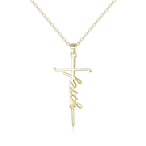 EVER FAITH 925 Sterling Silber Kreuz Halskette, religiöse Kirche Glaube Hoffnung Halskette Geburtstag/Muttertag/Valentinstag/Weihnachten Schmuck Geschenk für Damen Mädchen Gold-Ton von EVER FAITH