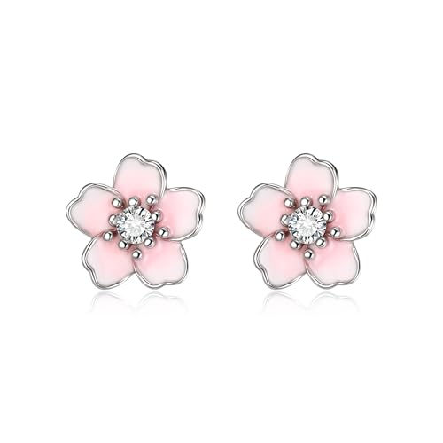 EVER FAITH 925 Sterling Silber Rosa Blume Ohrstecker für Mädchen, funkelnden Strass Kristall niedliche Ohrringe für Tochter Enkelin von EVER FAITH