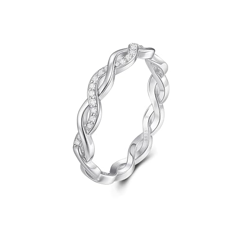 EVER FAITH 925 Sterling Silber Twisted Rope Eternity Band Ring, zierlich Cubic Zirkonia Infinity Celtic Knot stapelbar Ringe Hochzeit Engagement Versprechen Schmuck für Damen Größe 8 von EVER FAITH