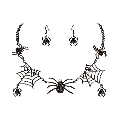 EVER FAITH Allerheiligen Schmuck Set Kristall Lebendiges Halloween Spinne Spinnennetz Tier Halskette Ohrringe Schwarz von EVER FAITH