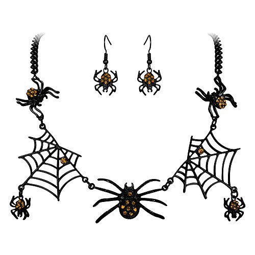 EVER FAITH Allerheiligen Schmuck Set Kristall Lebendiges Halloween Spinne Spinnennetz Tier Halskette Ohrringe Set Klar Silber-Ton von EVER FAITH