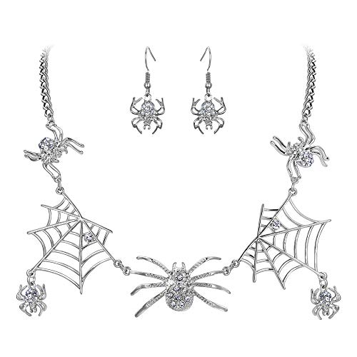 EVER FAITH Allerheiligen Schmuck Set Kristall Lebendiges Halloween Spinne Spinnennetz Tier Halskette Ohrringe Klar Silber-Ton von EVER FAITH