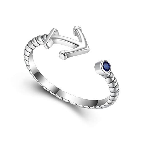 EVER FAITH Anker Ring für Damen Mädchen, 925 Sterling Silber Blauer Zirkonia CZ Verstellbarer Offener Ring von EVER FAITH