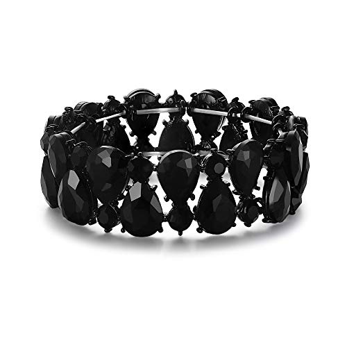 EVER FAITH Armband Braut Strass Kristall Teardrop Elastic Stretch Statement Armkette für Damen Schwarz von EVER FAITH