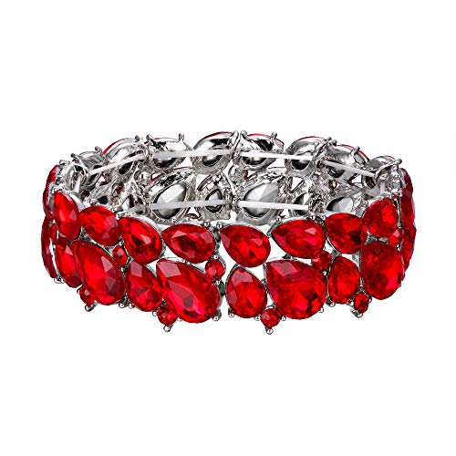 EVER FAITH Armband Damen Hochzeitsfeier Schmuck Österreichisch Kristall 2 Schicht Armkette für Braut Rot Silber-Ton von EVER FAITH