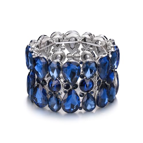 EVER FAITH Armband funkelnden Strass Kristall Teardrop Statement Stretch Armkette für Damen Prom Party Hochzeit Blau Silber-Ton von EVER FAITH