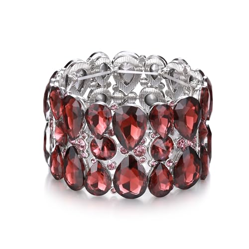 EVER FAITH Armband funkelnden Strass Kristall Teardrop Statement Stretch Armkette für Damen Prom Party Hochzeit Lila Silber-Ton von EVER FAITH