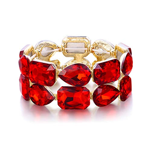 EVER FAITH Armkette Strass Kristall Hochzeit 2 Schicht Wide Stretch-Armband für Damen Rot Gold-Ton von EVER FAITH