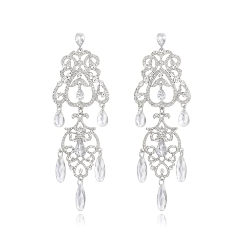 EVER FAITH Art Deco Kronleuchter Ohrringe baumeln, Strass Retro Vintage Teardrop Aussage lange Tropfen baumeln für Hochzeit Braut Klar Silber-Ton EVER FAITH Art Deco Kronleuchter Ohrringe baumeln, Strass Retro Vintage Teardrop Aussage lange Tropfen baumeln für Hochzeit Braut Klar Silber-Ton von EVER FAITH