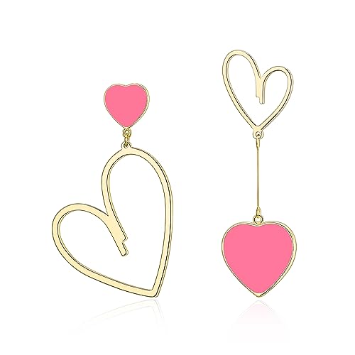 EVER FAITH Asymmetrische Ohrringe Herz Tropfen Ohrringe schwarze Herz mismatched earrings Pink Silber-Ton von EVER FAITH