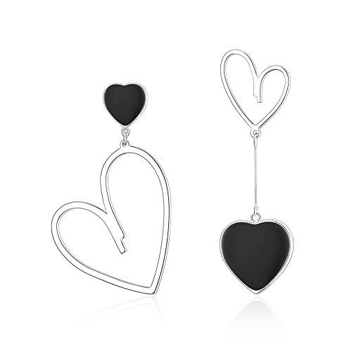 EVER FAITH Asymmetrische Ohrringe Herz Tropfen Ohrringe schwarze Herz mismatched earrings Silber-Ton von EVER FAITH