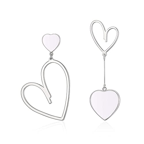 EVER FAITH Asymmetrische Ohrringe Herz Tropfen Ohrringe schwarze Herz mismatched earrings Weiß Silber-Ton von EVER FAITH