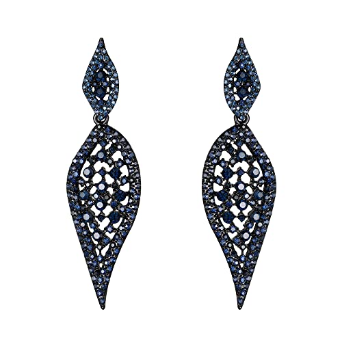 EVER FAITH Blatt Ohrringe Kostüm Party Schmuck 2 Runde Kristall Ausgehöhlte Kronleuchter Ohrhänger für Damen Blau Schwarz-Ton von EVER FAITH