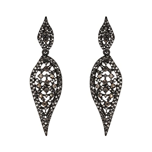 EVER FAITH Blatt Ohrringe Kostüm Party Schmuck 2 Runde Kristall Ausgehöhlte Kronleuchter Ohrhänger für Damen Bling Schwarz von EVER FAITH
