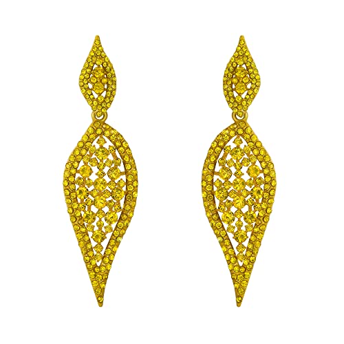 EVER FAITH Blatt Ohrringe Kostüm Party Schmuck 2 Runde Kristall Ausgehöhlte Kronleuchter Ohrhänger für Damen Gelb EVER FAITH Blatt Ohrringe Kostüm Party Schmuck 2 Runde Kristall Ausgehöhlte Kronleuchter Ohrhänger für Damen Gelb von EVER FAITH
