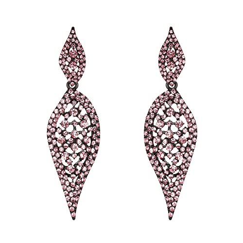 EVER FAITH Blatt Ohrringe Kostüm Party Schmuck 2 Runde Kristall Ausgehöhlte Kronleuchter Ohrhänger für Damen Rosa Schwarz-Ton von EVER FAITH