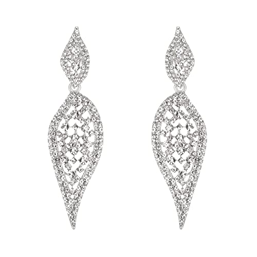 EVER FAITH Blatt Ohrringe Kostüm Party Schmuck 2 Runde Kristall Ausgehöhlte Kronleuchter Ohrhänger für Damen Klar Silber-Ton von EVER FAITH