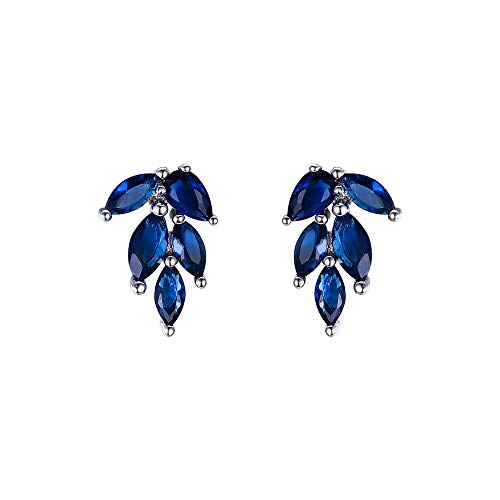 EVER FAITH Blatt Ohrstecker Zirkonia Süß Winzig Climber Ohrringe Ear Ohrklemme für Damen Mädchen Teen Blau Silber-Ton von EVER FAITH