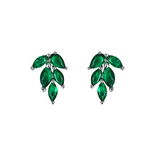 EVER FAITH Blatt Ohrstecker Zirkonia Süß Winzig Climber Ohrringe Ear Ohrklemme für Damen Mädchen Teen Grün Silber-Ton von EVER FAITH