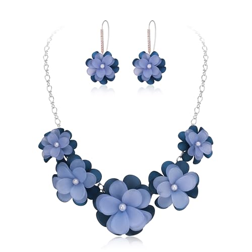 EVER FAITH Blau A Blume Statement Halskette Boho Sommer Urlaub Strand Schmuck Floral Blume Kragen Halskette mit Ohrringe für Damen EVER FAITH Blau A Blume Statement Halskette Boho Sommer Urlaub Strand Schmuck Floral Blume Kragen Halskette mit Ohrringe für Damen von EVER FAITH