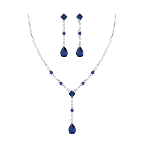 EVER FAITH Blau Zirkonia Schmuckset Elegant Rhombic Teardrop Choker Halskette und Dangle Ohrringe Set für Damen Hochzeit Prom EVER FAITH Blau Zirkonia Schmuckset Elegant Rhombic Teardrop Choker Halskette und Dangle Ohrringe Set für Damen Hochzeit Prom von EVER FAITH