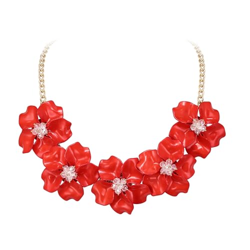 EVER FAITH Blume Choker Halskette für Damen, leichtes Gewicht Acryl florale Statement Rote Blume Halskette Sommer Urlaub Boho-Schmuck von EVER FAITH