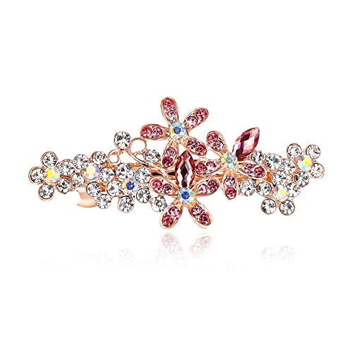 EVER FAITH Blume Haarspange Clip Österreichischen Kristall Braut Runde Strass Blatt Cluster Haarschmuck für Damen Rosa Gold-Ton von EVER FAITH