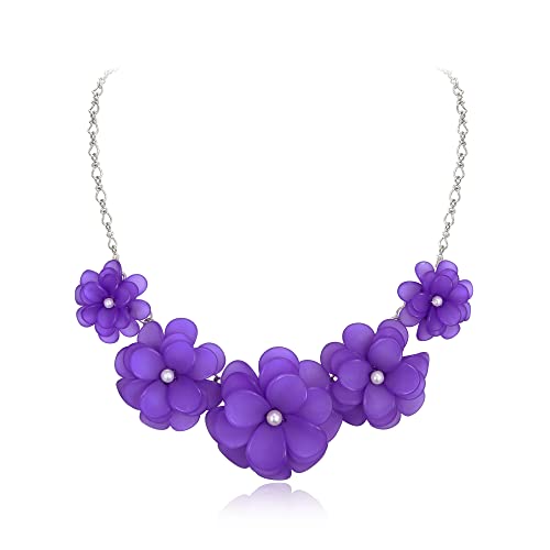 EVER FAITH Blume Kragen Halskette Floral Flower Statement Sommer Strand Chokers Halsketten für Damen Mädchen Lila von EVER FAITH