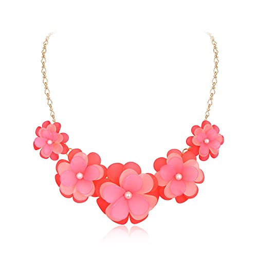 EVER FAITH Blume Kragen Halskette Floral Flower Statement Sommer Strand Chokers Halsketten für Damen Mädchen Rosa von EVER FAITH