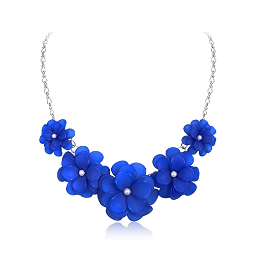 EVER FAITH Blume Kragen Halskette Floral Flower Statement Sommer Strand Chokers Halsketten für Damen Mädchen blau von EVER FAITH