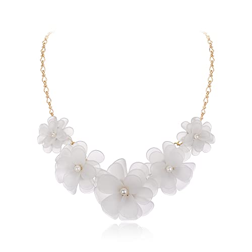 EVER FAITH Blume Kragen Halskette Floral Flower Statement Sommer Strand Chokers Halsketten für Damen Mädchen weiß von EVER FAITH