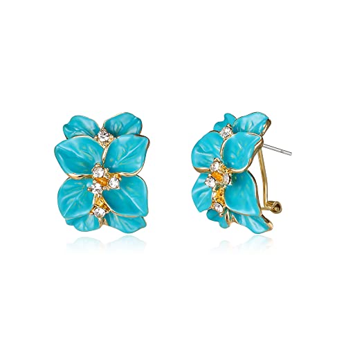 EVER FAITH Blume Ohrstecker Modeschmuck 18k vergoldet Kristall Blau Emaille Blatt Blume zurück Reifen Ohrringe für Damen Mädchen Holiday Party von EVER FAITH