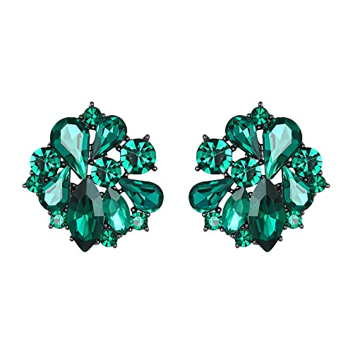 EVER FAITH Blume Ohrstecker für Damen Mädchen Klar Strass Kristall Blumen Ohrringe Grün Schwarz-ton von EVER FAITH